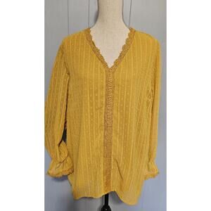 Ladies Long Sleeved Fall Blouse. Mustard Yellow. 2xl
